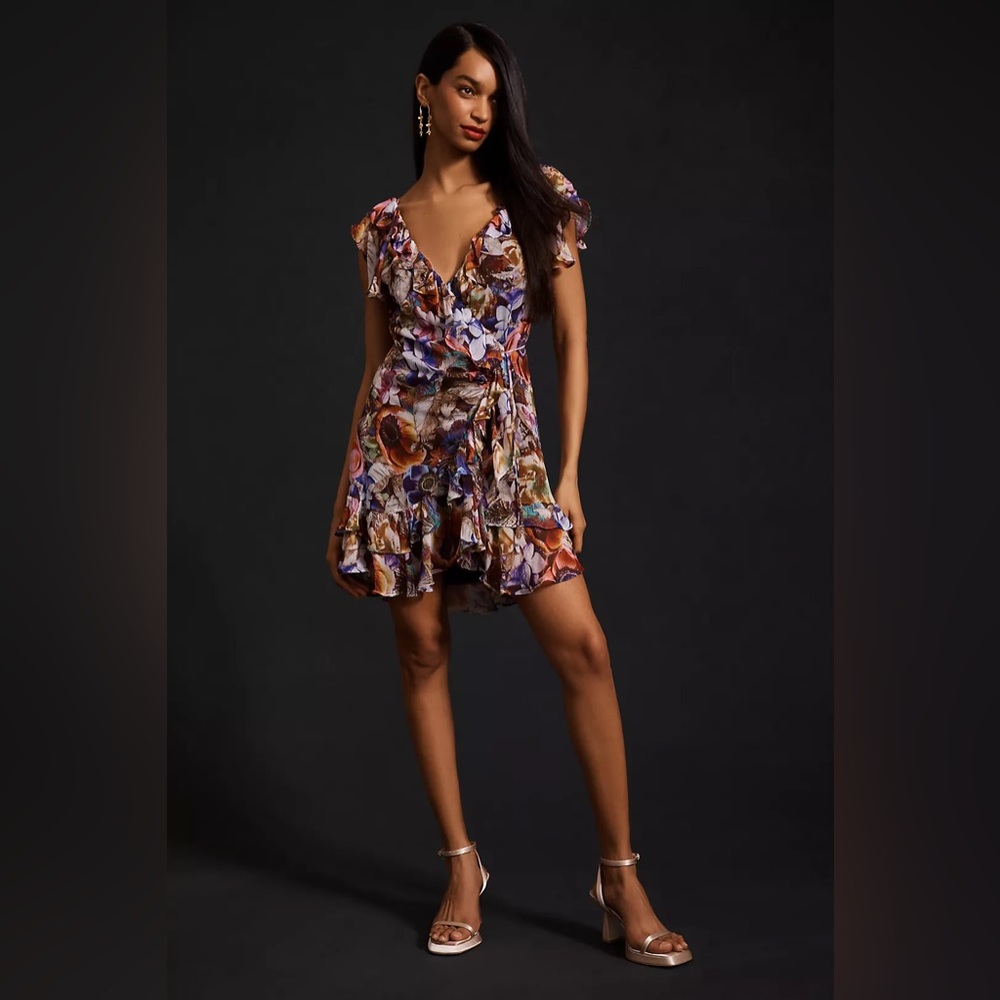 Anthropologie Floral Mini Wrap Dress - Picture 2 of 7
